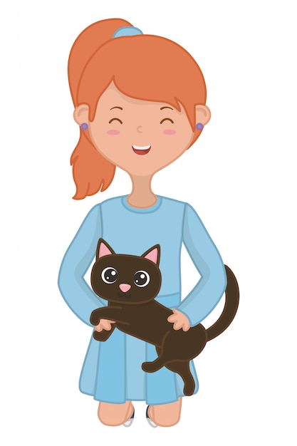 Girl with cat cartoon design