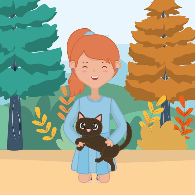 Girl with cat cartoon design