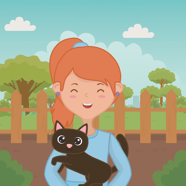 Girl with cat cartoon design