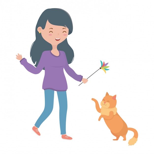 Girl with cat cartoon 