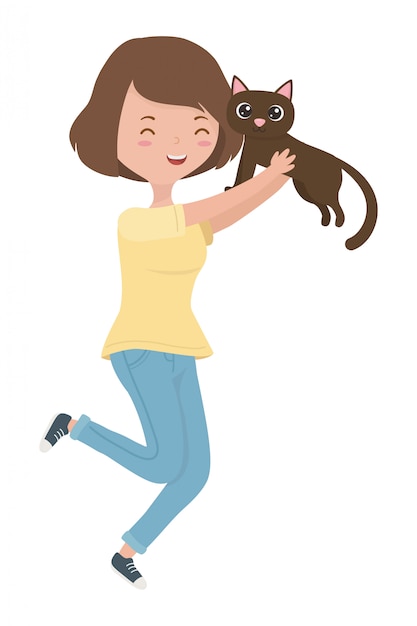 Girl with cat cartoon 