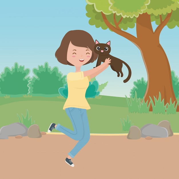 Girl with cat cartoon 