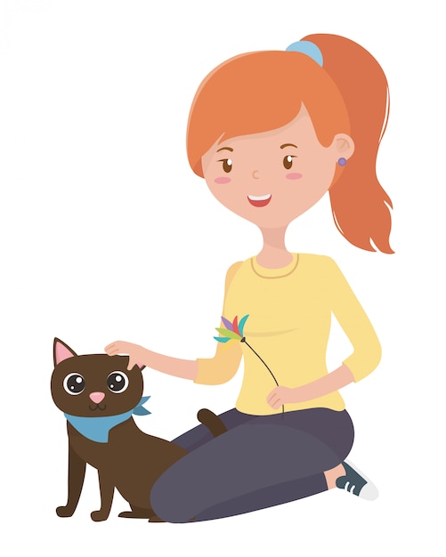 Girl with cat of cartoon 