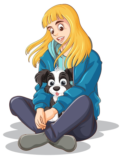 Free Vector girl with cute puppy