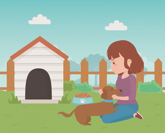 Girl with dog cartoon design