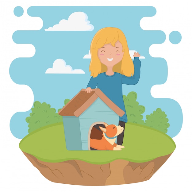 Girl with dog cartoon design