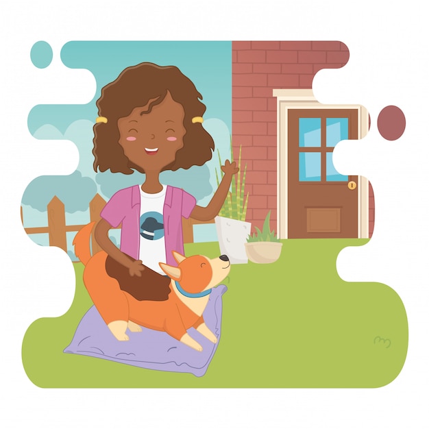 Girl with dog cartoon design