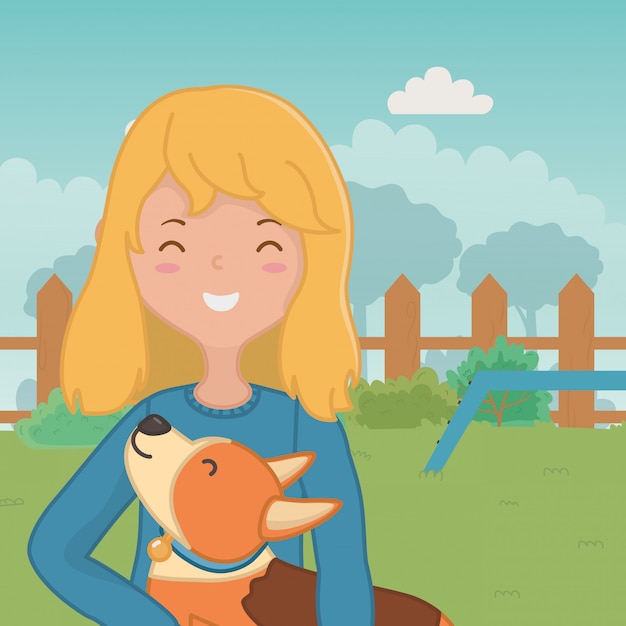 Free Vector girl with dog cartoon design