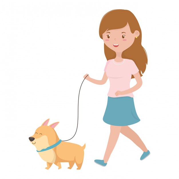 Girl with dog cartoon 