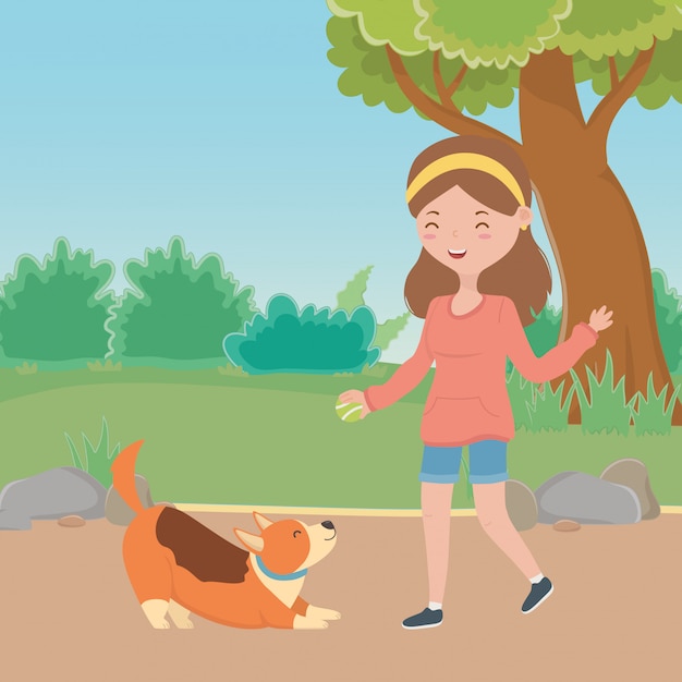 Girl with dog cartoon 