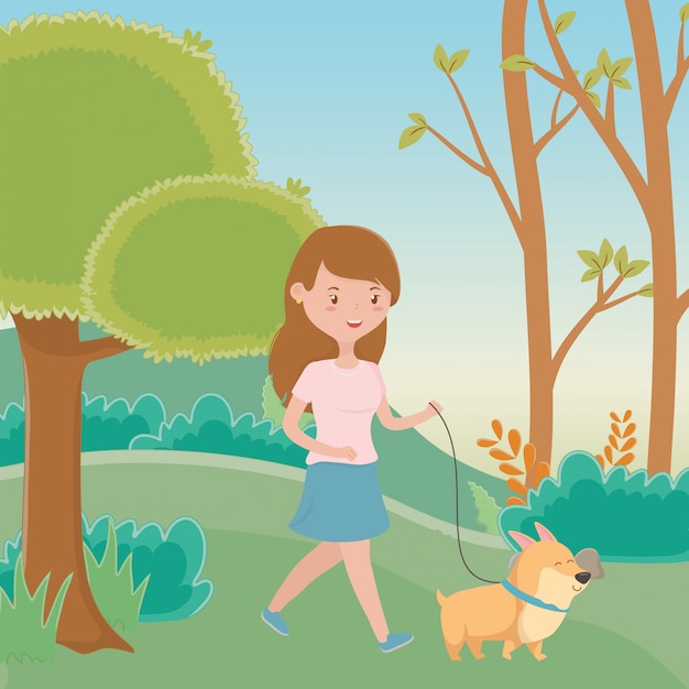 Girl with dog cartoon 