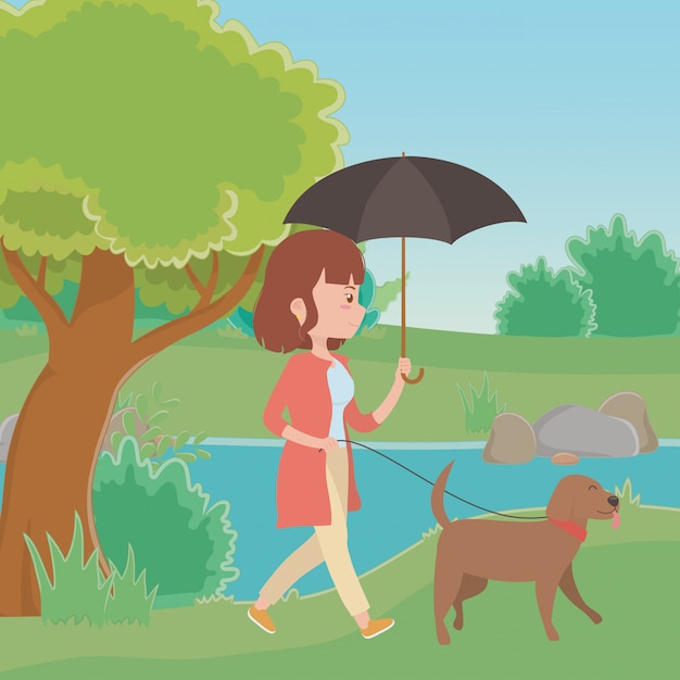 Free Vector girl with dog cartoon 