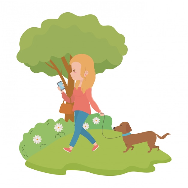 Girl with dog cartoon 