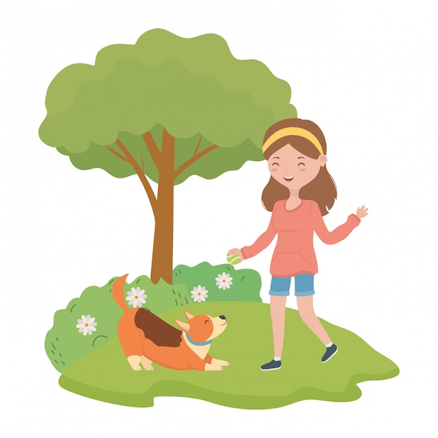 Girl with dog cartoon 