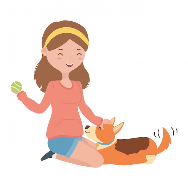 Girl with dog of cartoon 