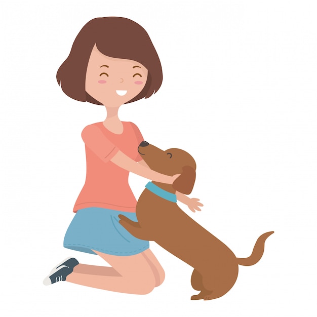 Girl with dog of cartoon 