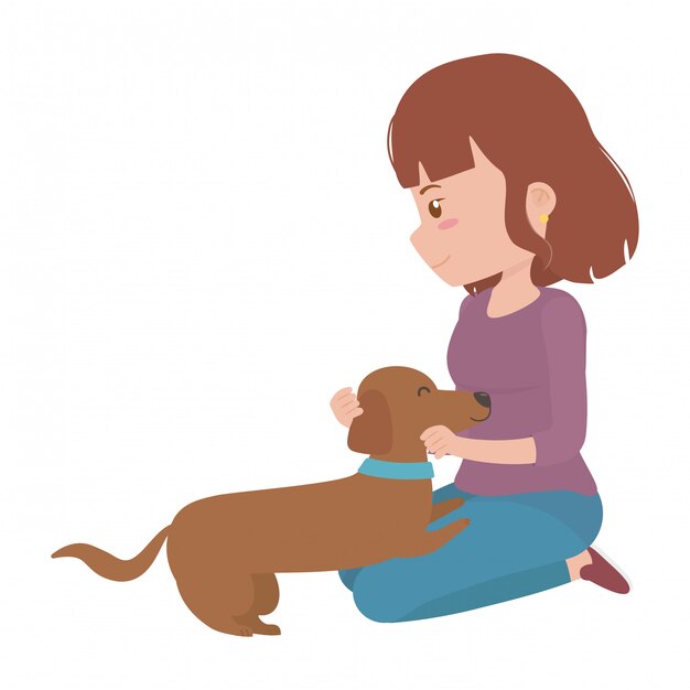 Girl with dog of cartoon 