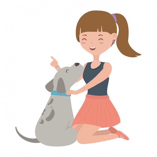 Girl with dog of cartoon 