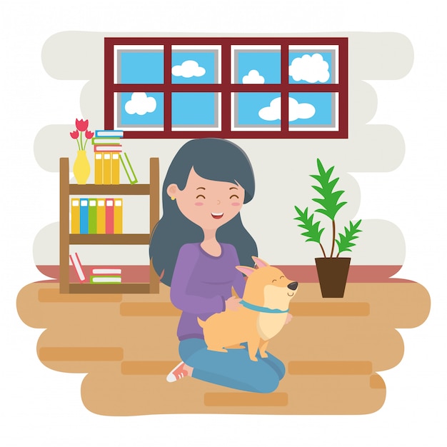 Girl with dog of cartoon 