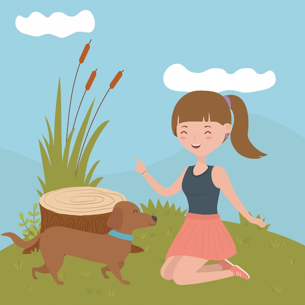 Girl with dog of cartoon 