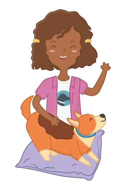 Girl with dog of cartoon 