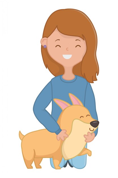 Girl with dog of cartoon 