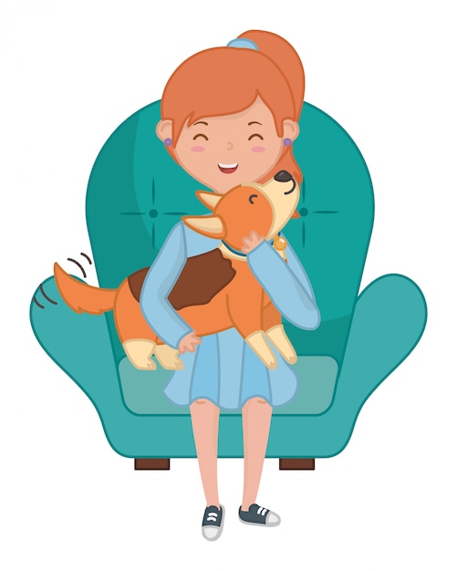 Girl with dog of cartoon 