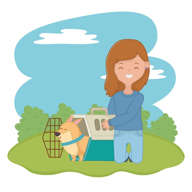 Girl with dog of cartoon 