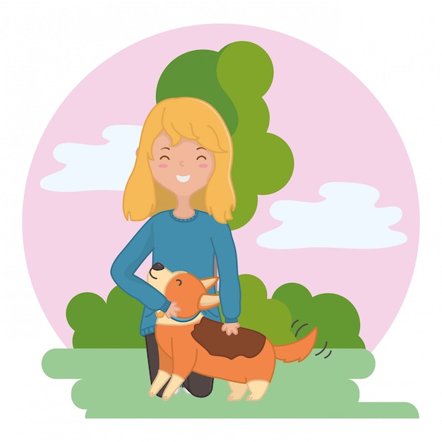 Girl with dog of cartoon 