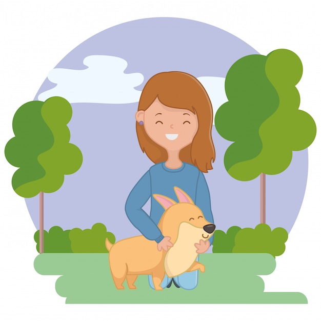 Girl with dog of cartoon 