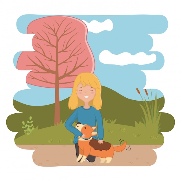 Free Vector girl with dog of cartoon 