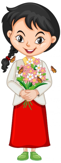 Free Vector girl with flowers and butterflies on isolated background