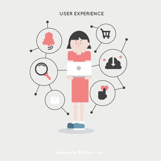 Girl with geometric web experience icons