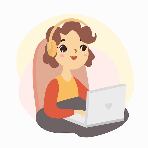 girl with headphones on laptop