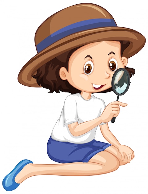 Free Vector girl with magnifying glass on isolated