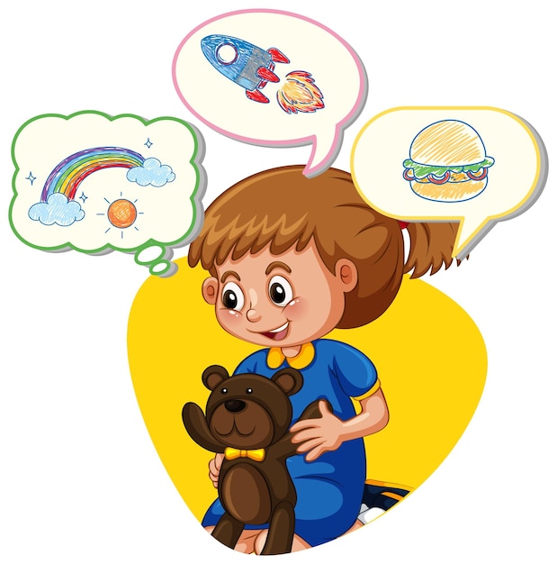 Girl with many speech bubbles