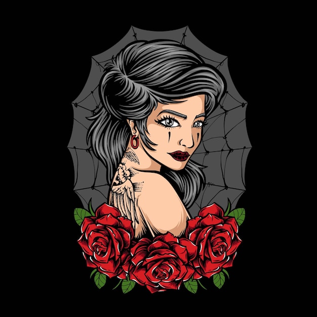 Girl with tattoo clothing illustration