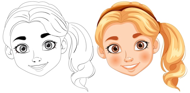 Free vector girls portrait from sketch to color