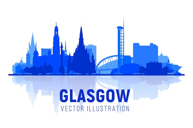 Glasgow Scotland UK silhouette skyline with panorama at sky background Vector Illustration Business travel and tourism concept with modern buildings Image for banner or website