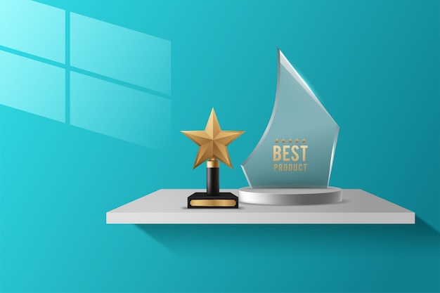 Glass award trophy or winner prize realistic vector illustration