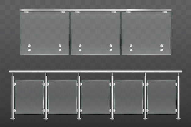 Free Vector glass balustrade with metal handrails set isolated