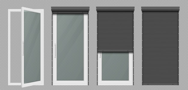 Glass door or window with white rolling shutter