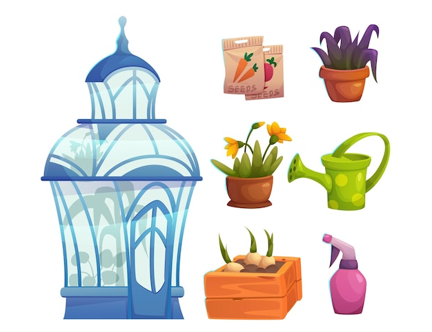 Free Vector glass greenhouse garden and flower nursery vector