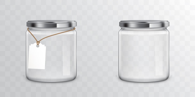 Free Vector glass jars with metal libs and tag