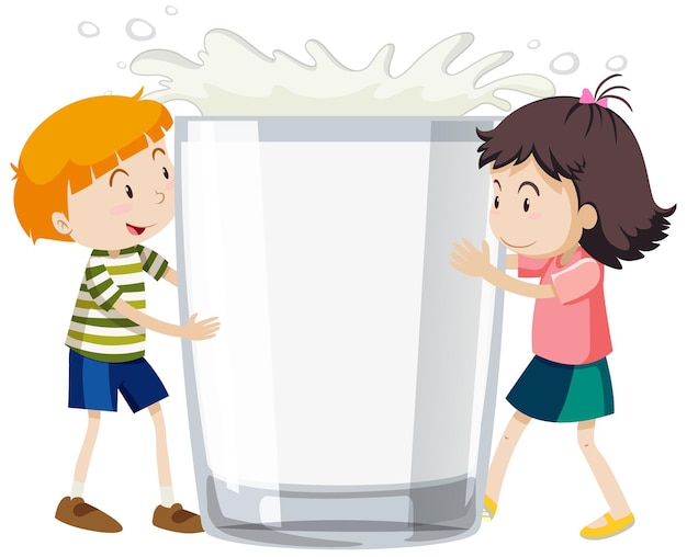 Free Vector a glass of milk with cartoon character