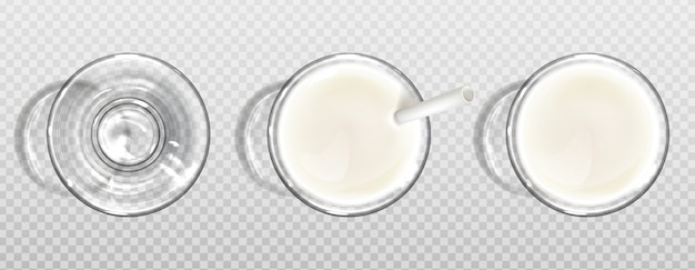 Glass of milk with paper straw top view