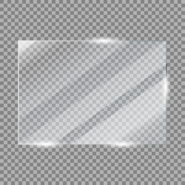 Free Vector glass plate frame glossy window glass with reflections isolated on transparent surface