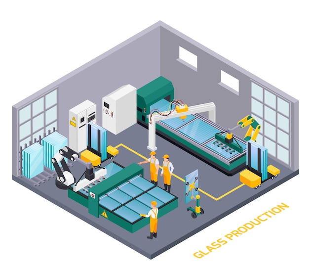 Glass production isometric illustration