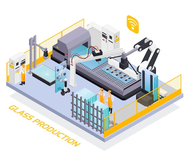 Glass production isometric illustration