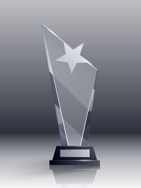 Free Vector glass trophy realistic concept with champion and leadership symbols